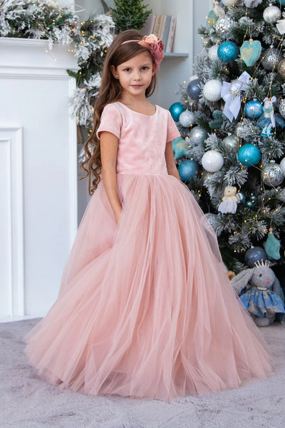 Lilia Velvet Tulle Flower Girl Gown - Special Occasion Dress | Blush Kids