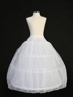 Girls White Petticoat with 3 Hoops – Full Ball Gown Underskirt