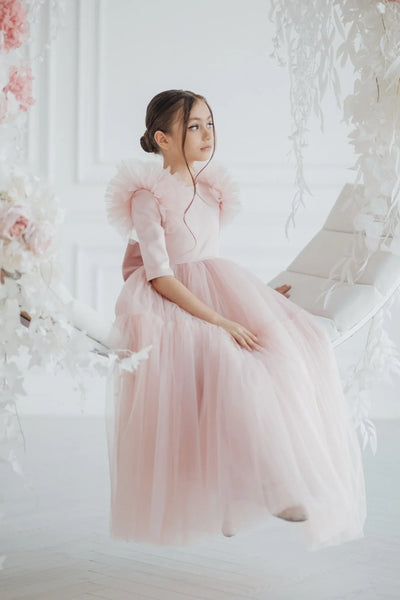 Celine Flower Girl Floor Length Tulle Dress - Blush Kids Luxury Couture