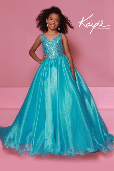 Sugar Kayne Crystal Pageant Gown in Aqua, Lilac & White
