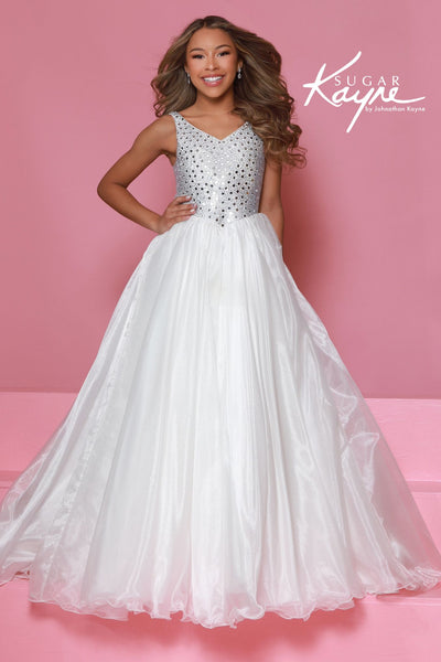 Sugar Kayne Crystal Pageant Gown in Aqua, Lilac & White