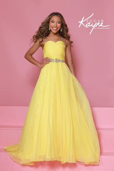Sugar Kayne Pleated Pageant Ball Gown – Aqua, Canary, White