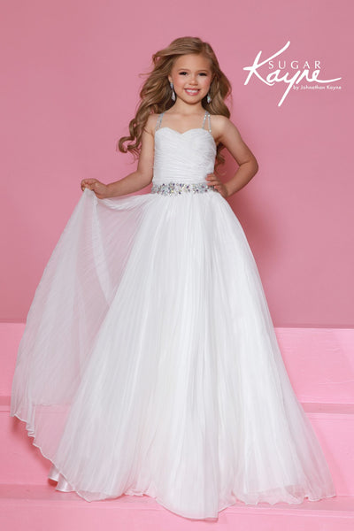 Sugar Kayne Pleated Pageant Ball Gown – Aqua, Canary, White