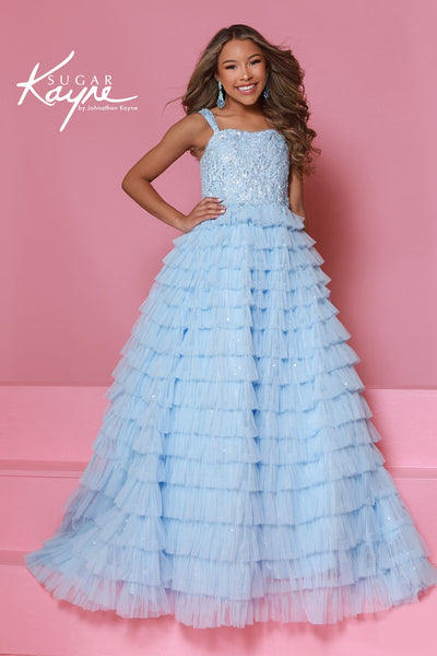 Sugar Kayne Ice Blue Tiered Tulle Girls Pageant Dress