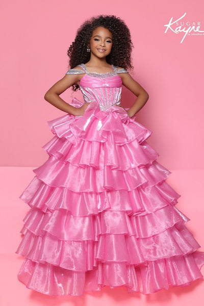 Sugar Kayne Tiered Organza Pageant Ball Gown