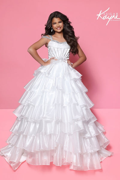 Sugar Kayne Tiered Organza Pageant Ball Gown