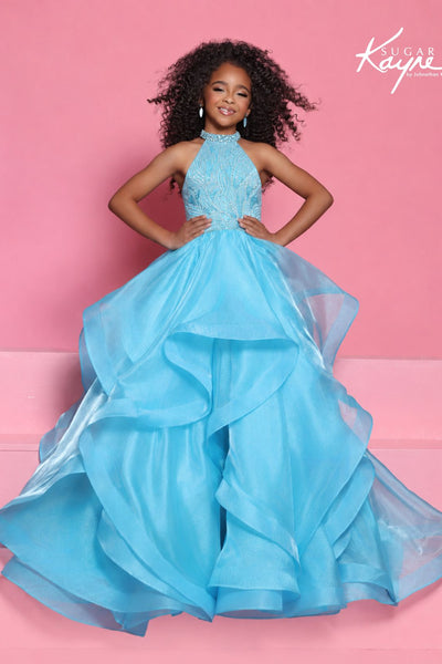 Sugar Kayne Girls Ruffle Pageant Dress with Organza Skirt