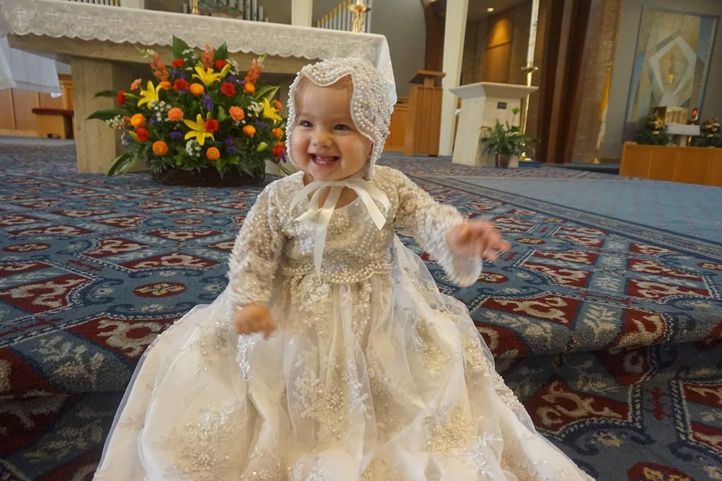 Gorgeous Couture Hand Crafted Beaded Lace Baptismal Gown 