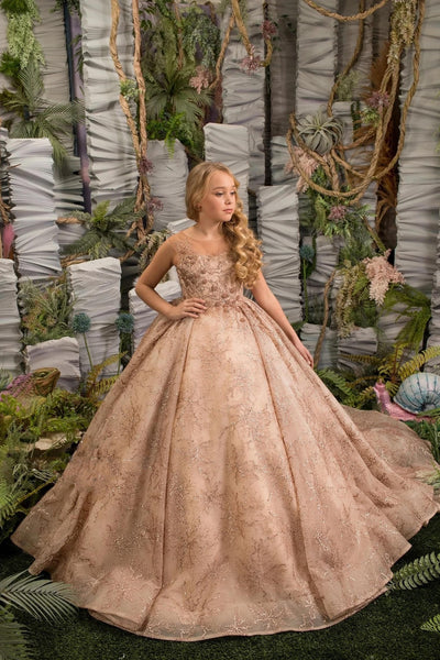Luxurious Lace Satin Embroidered Girls Couture Wedding Flower Girl Ball Gown