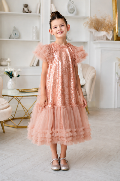 Isolde Blush Sequin Gown | Couture Girls Party Dress
