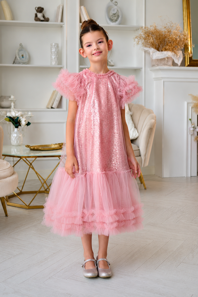 Isolde Blush Sequin Gown | Couture Girls Party Dress