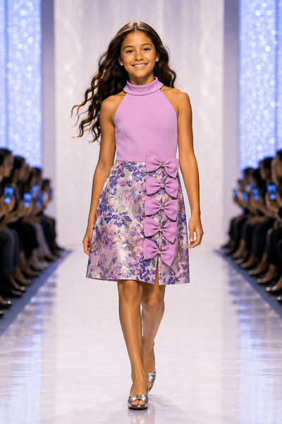 Girls Pageant Interview Dress | Brocade Bow Dress