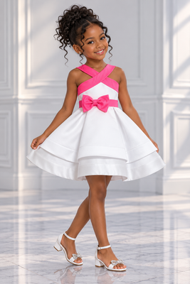 Girls Satin Pageant Dress with Crisscross Straps & Bow