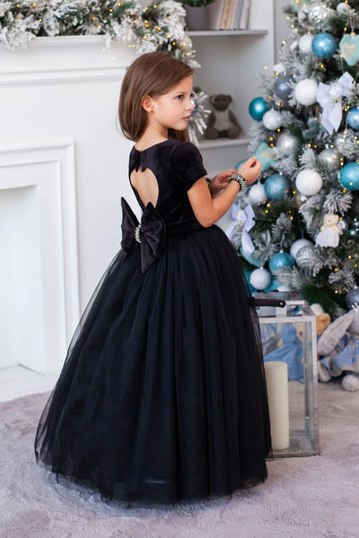 Chandra Flower Girl Velvet Tulle Dress - Wedding Party Pageant | Blush Kids