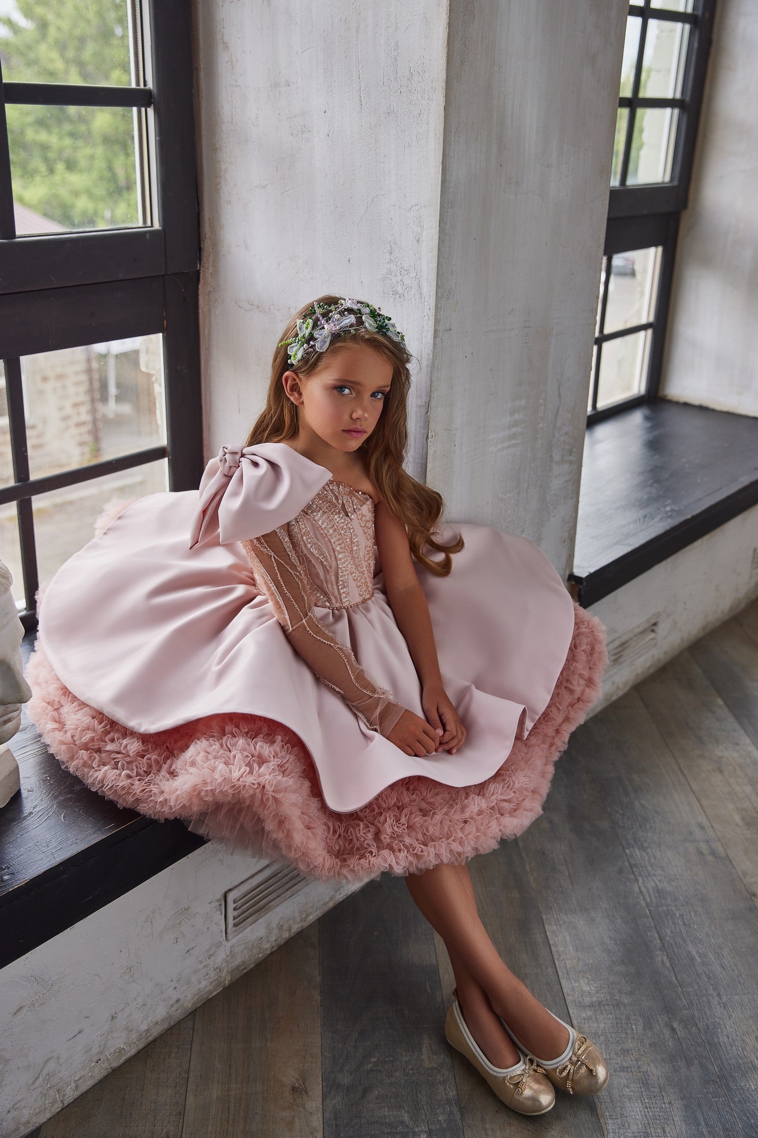 Pentelei Couture Crystal Beaded Satin Short Pageant Party Special Occasion Dress