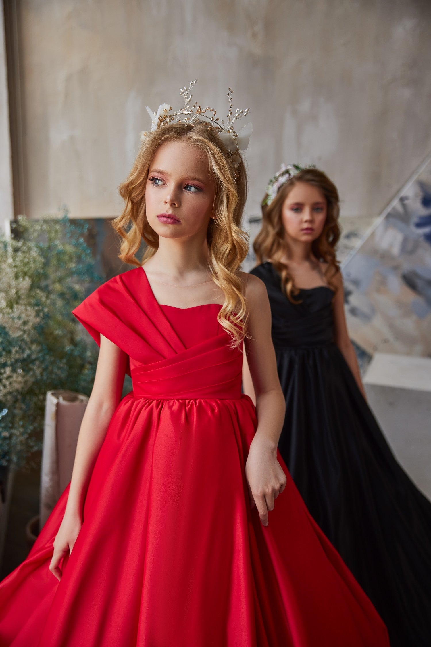 Pentelei Couture Girls One Shoulder Satin Special Occasion Party Gown
