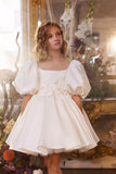 Pentelei Couture White Puff-Sleeve A-Line Dress for Girls