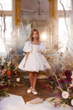 Pentelei Couture White Puff-Sleeve A-Line Dress for Girls