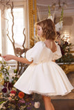 Pentelei Couture White Puff-Sleeve A-Line Dress for Girls