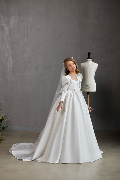 Girls First Communion Satin Special Occasion Floor Length Dress 
