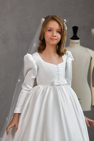 Girls First Communion Satin Special Occasion Floor Length Dress 