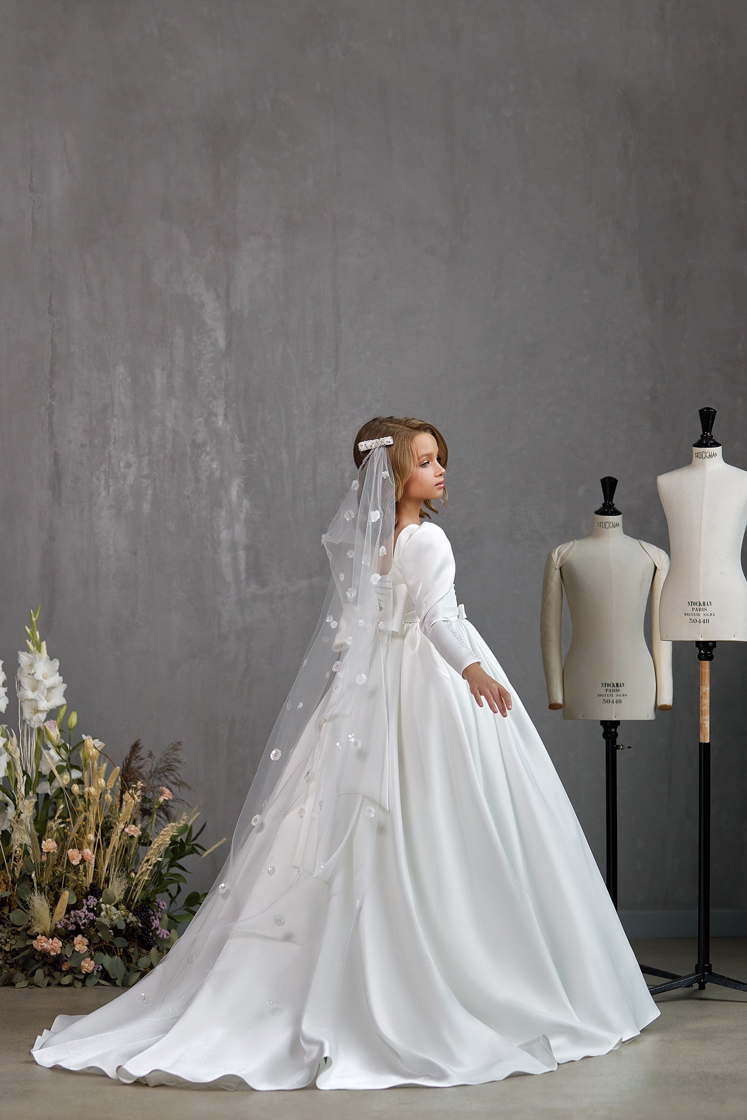 Girls First Communion Satin Special Occasion Floor Length Dress 