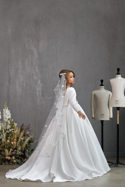 Girls First Communion Satin Special Occasion Floor Length Dress 