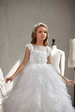 Pentelei Couture White Floral Tulle Ball Gown for Girls