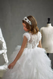 Pentelei Couture White Floral Tulle Ball Gown for Girls