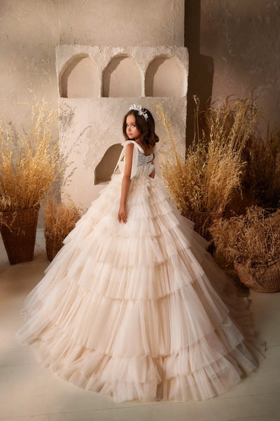 Pentelei Couture 3621 | Girls Ruffled Tulle Pageant Gown